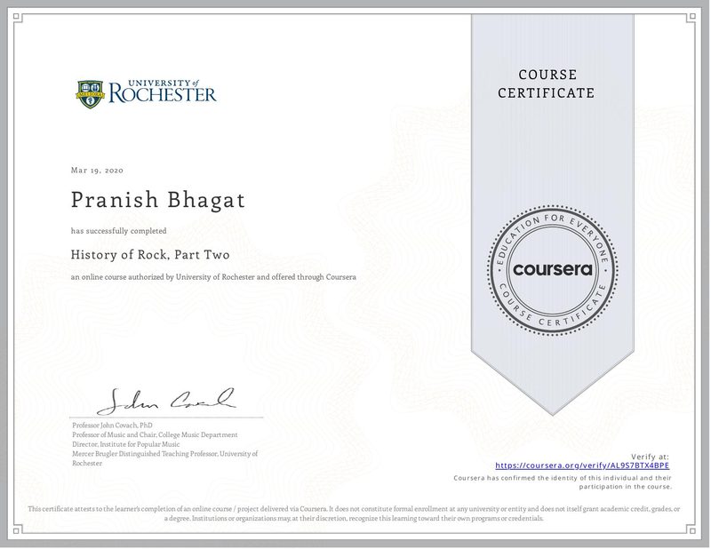 certificate for history of rock, part two