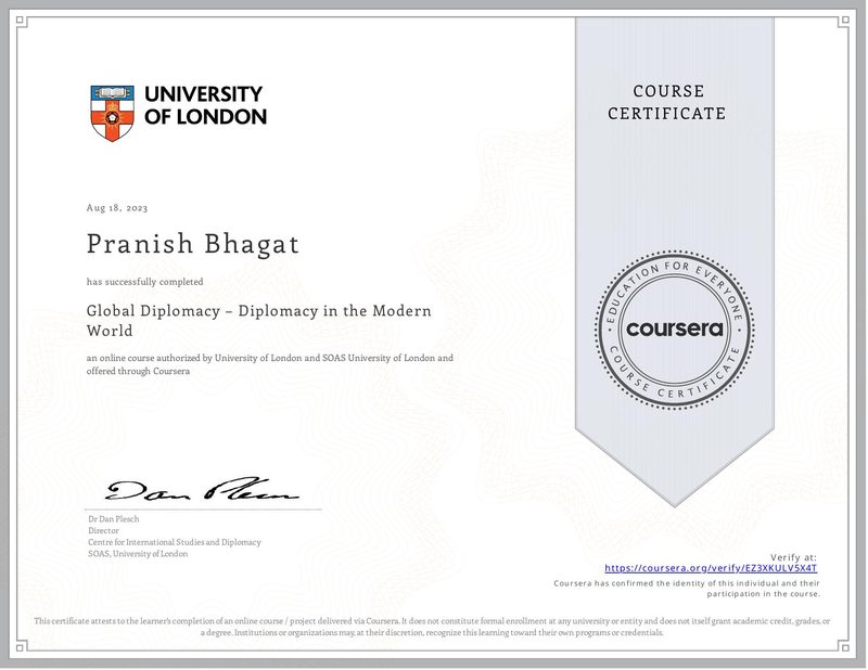 certificate for global diplomacy – diplomacy in the modern world