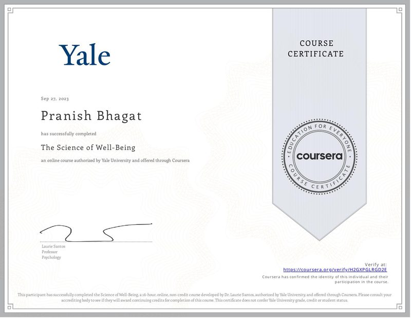 certificate for the science of well-being