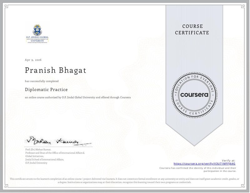certificate for diplomatic practice