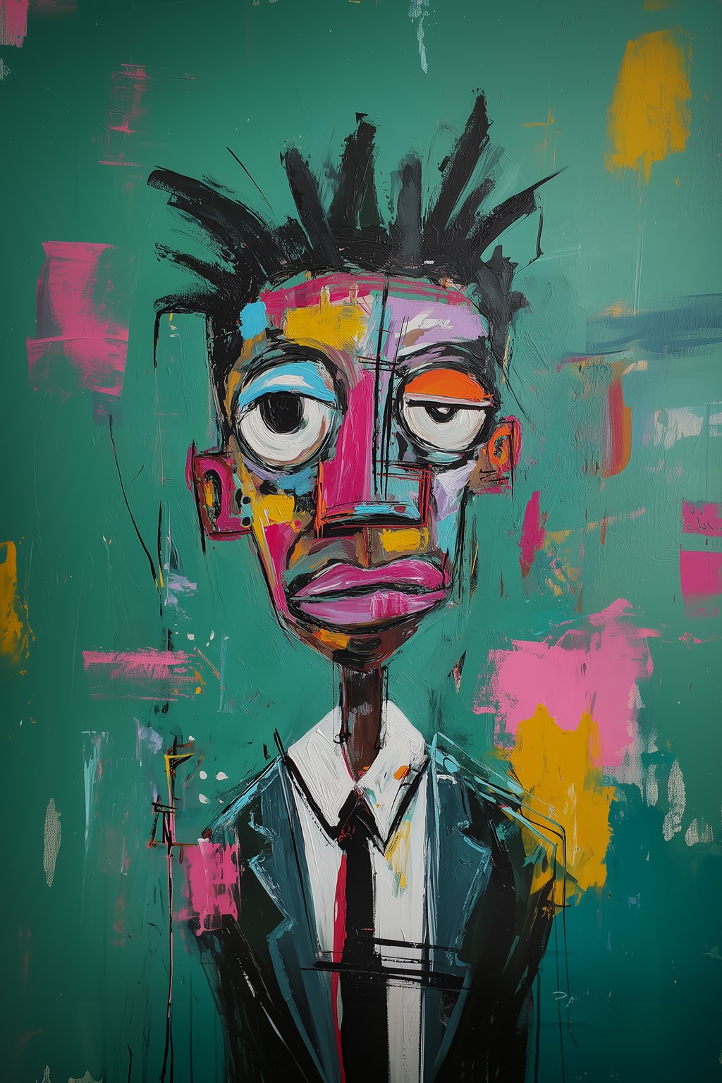 Expressionist painted portrait of Pranish Bhagat in a suit